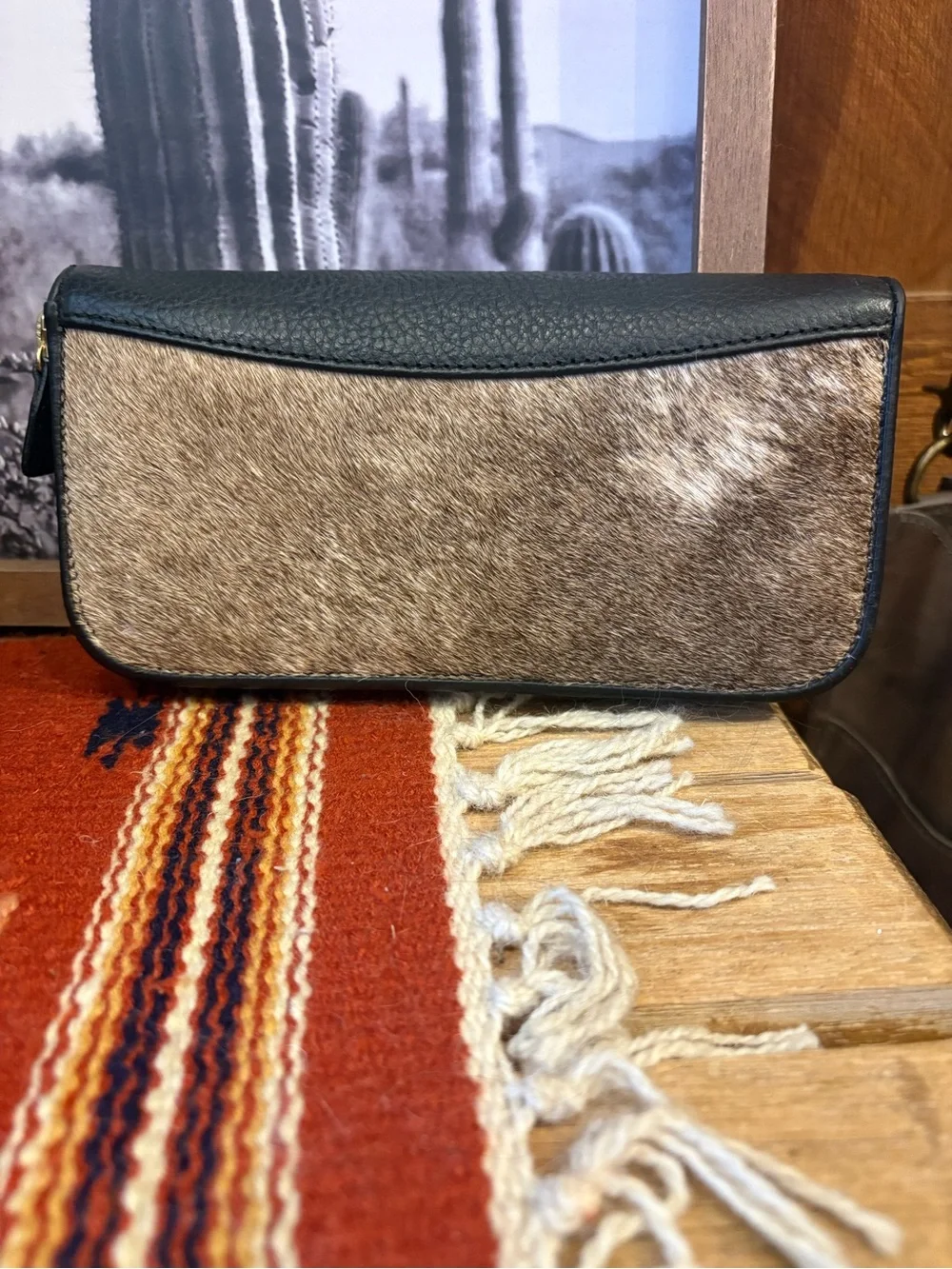 Men's Brown Hair-On Leather Zip Wallet - Picture 4 of 11